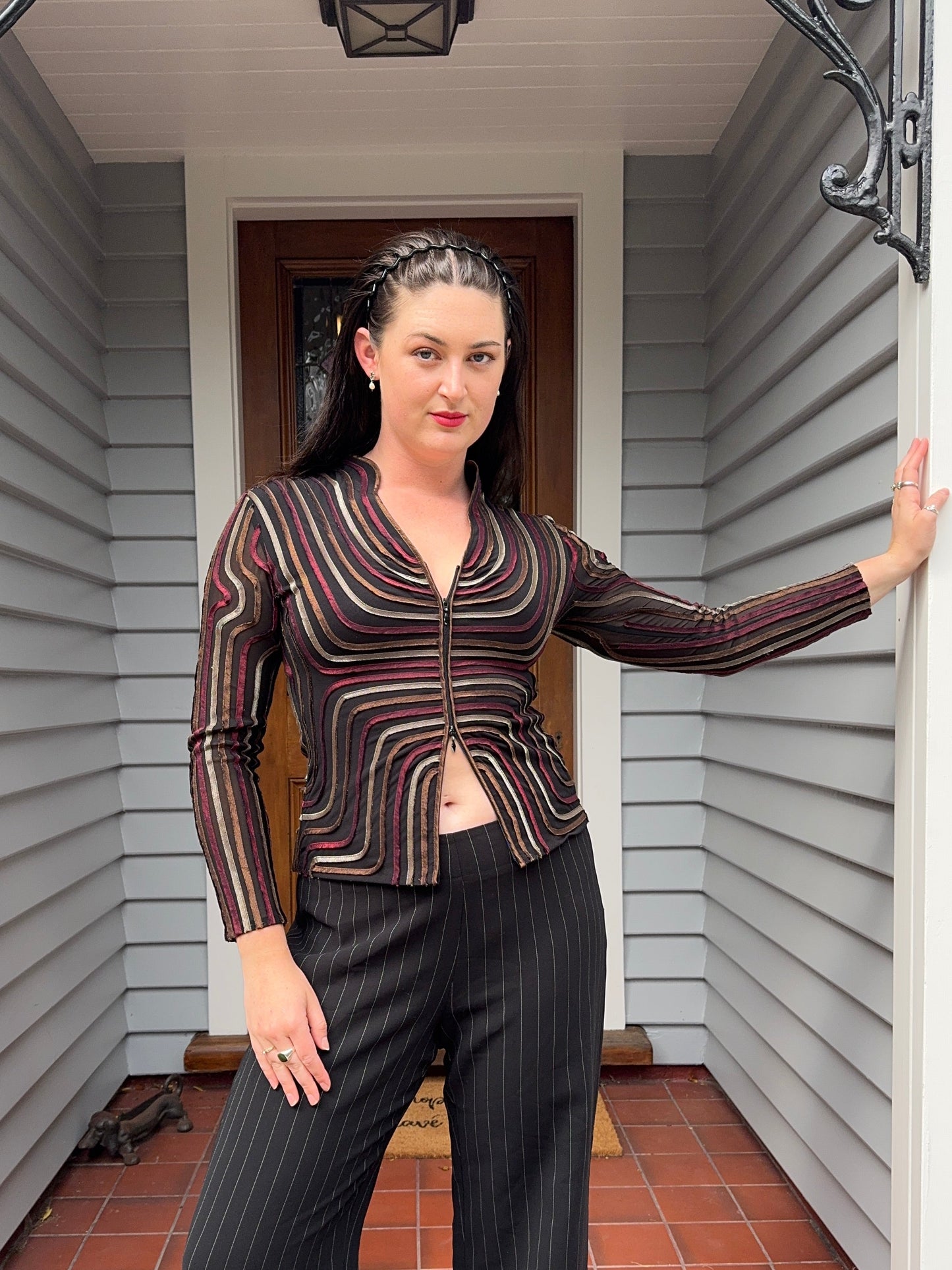 Funky Striped Zip-Up Top | Size 8-10