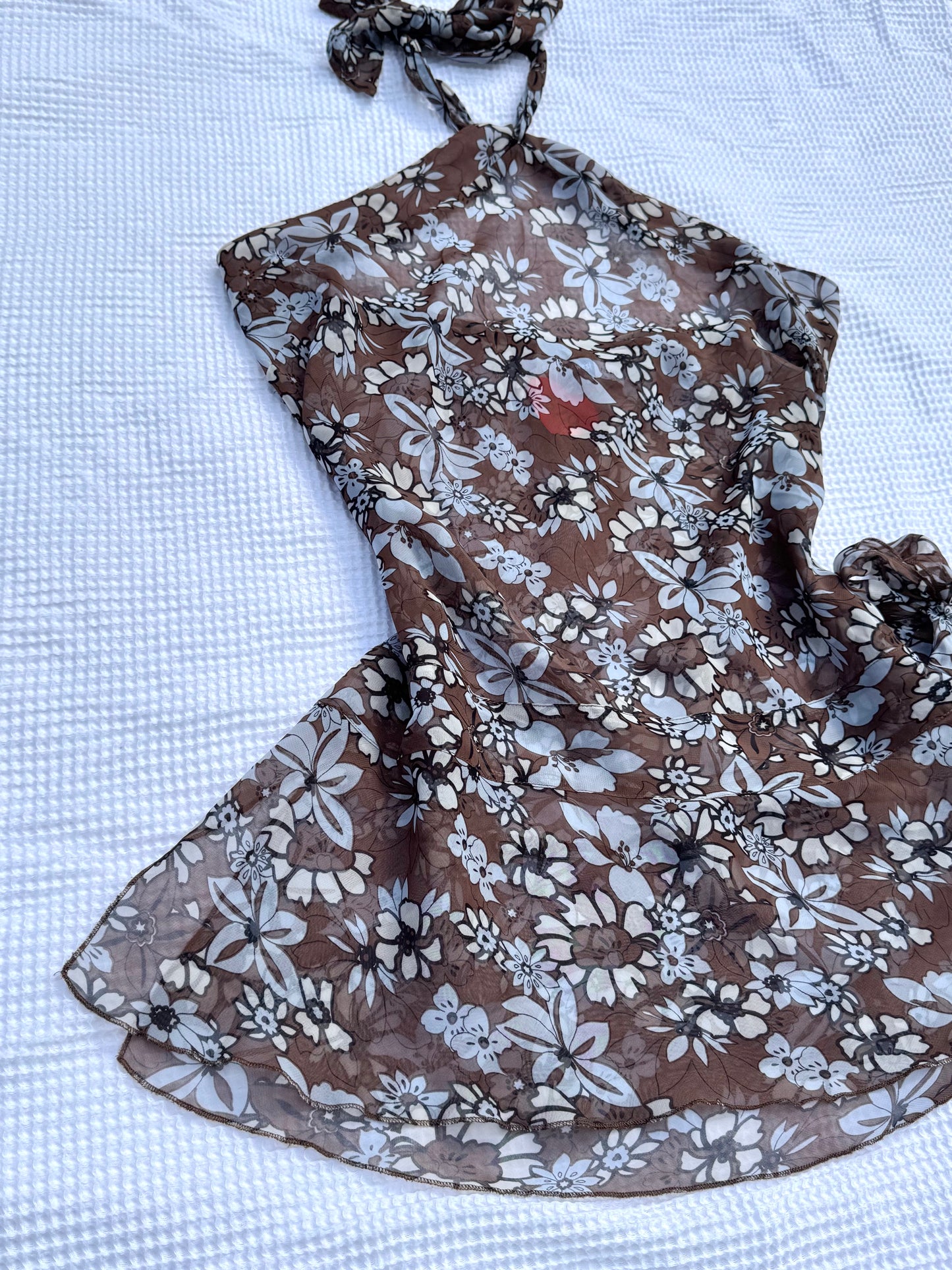 Brown + Blue Sheer Floral Halter Top | Size 10-12