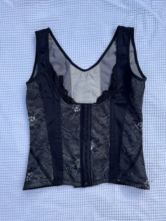 Beautiful Black/Silver Lace Corset | Size 4-6