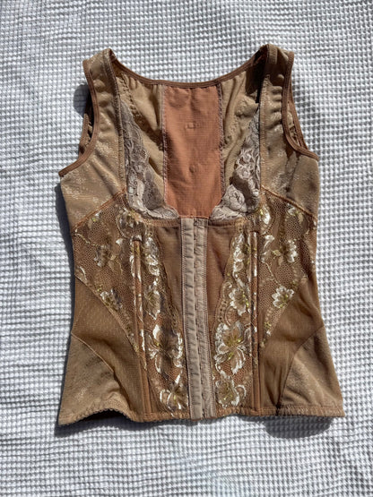 Beautiful Nude/Gold Lace Corset | Size 4-6