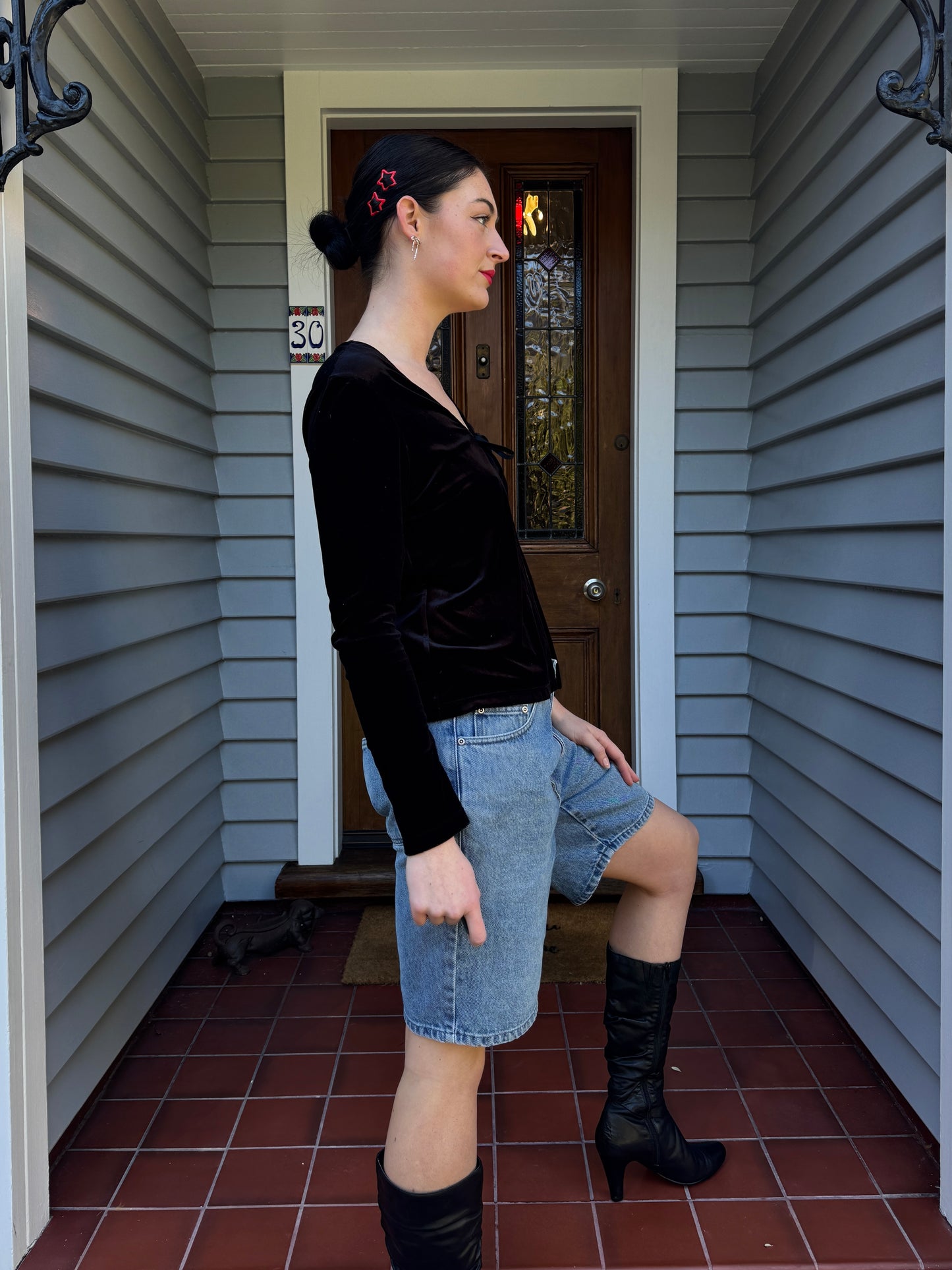 Vintage Velvet Tie-Up Blouse | Size L