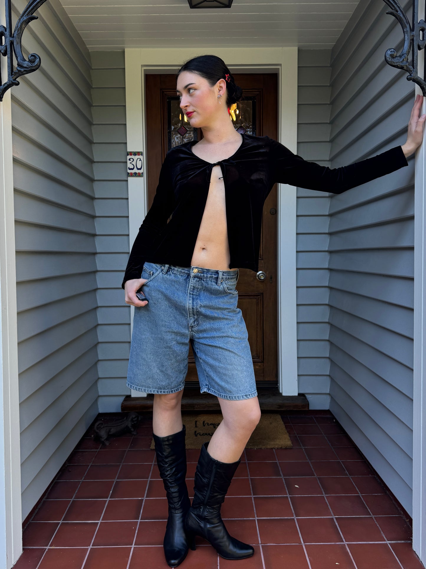 Vintage Velvet Tie-Up Blouse | Size L