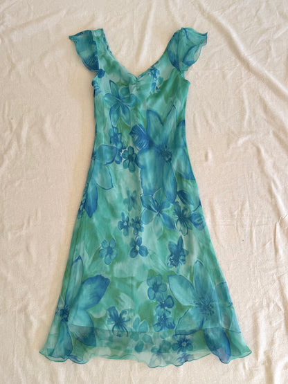Blue Floral Midi Dress | Size 8-10