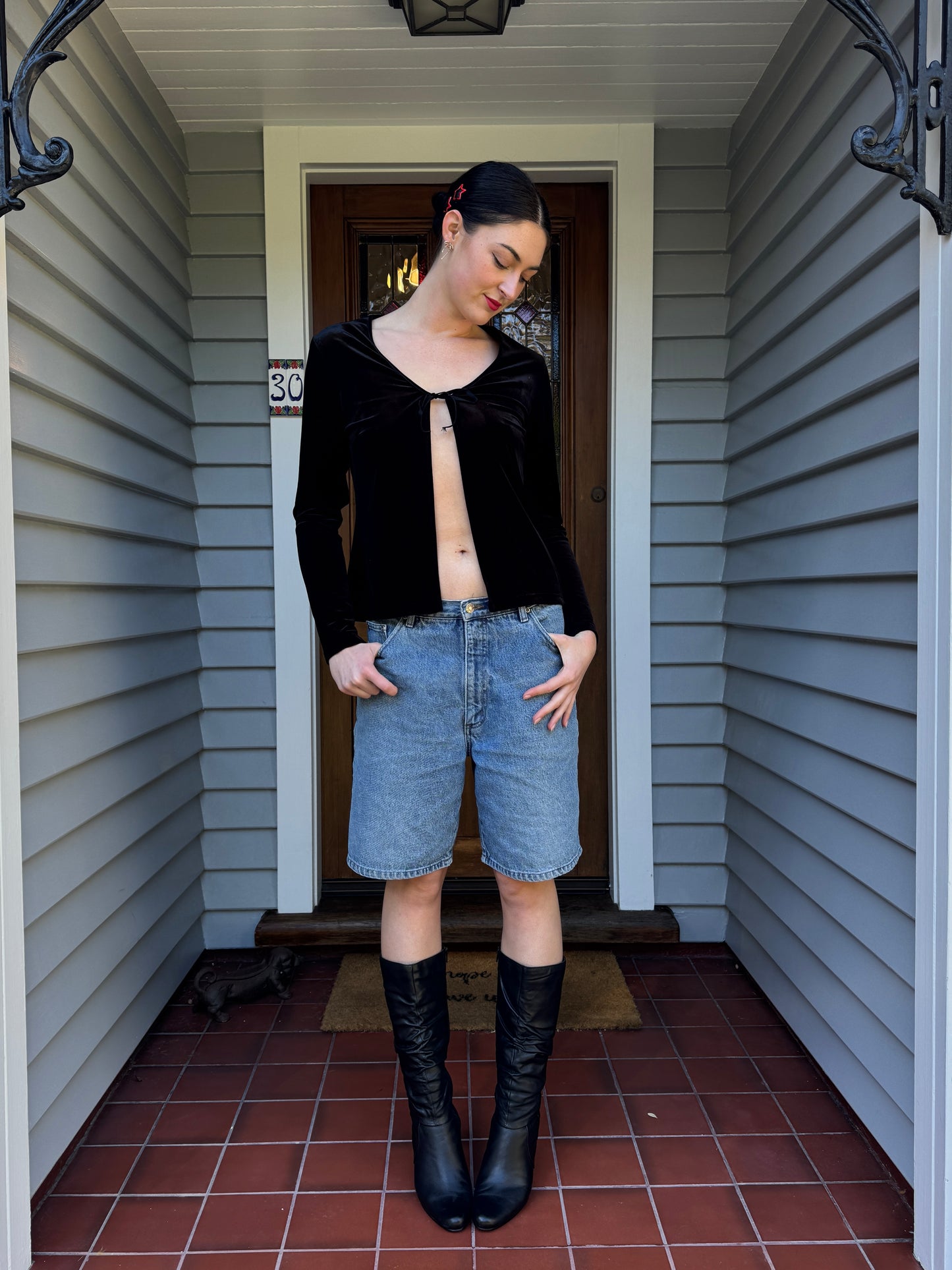 Vintage Velvet Tie-Up Blouse | Size L