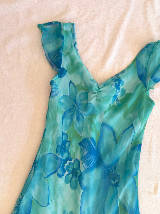 Blue Floral Midi Dress | Size 8-10