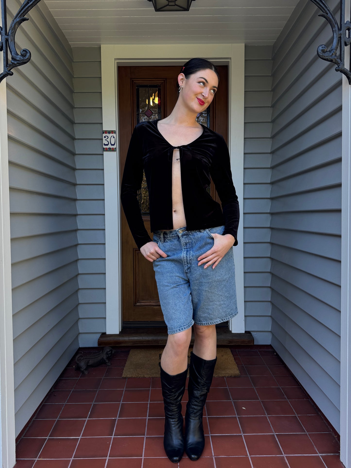 Vintage Velvet Tie-Up Blouse | Size L
