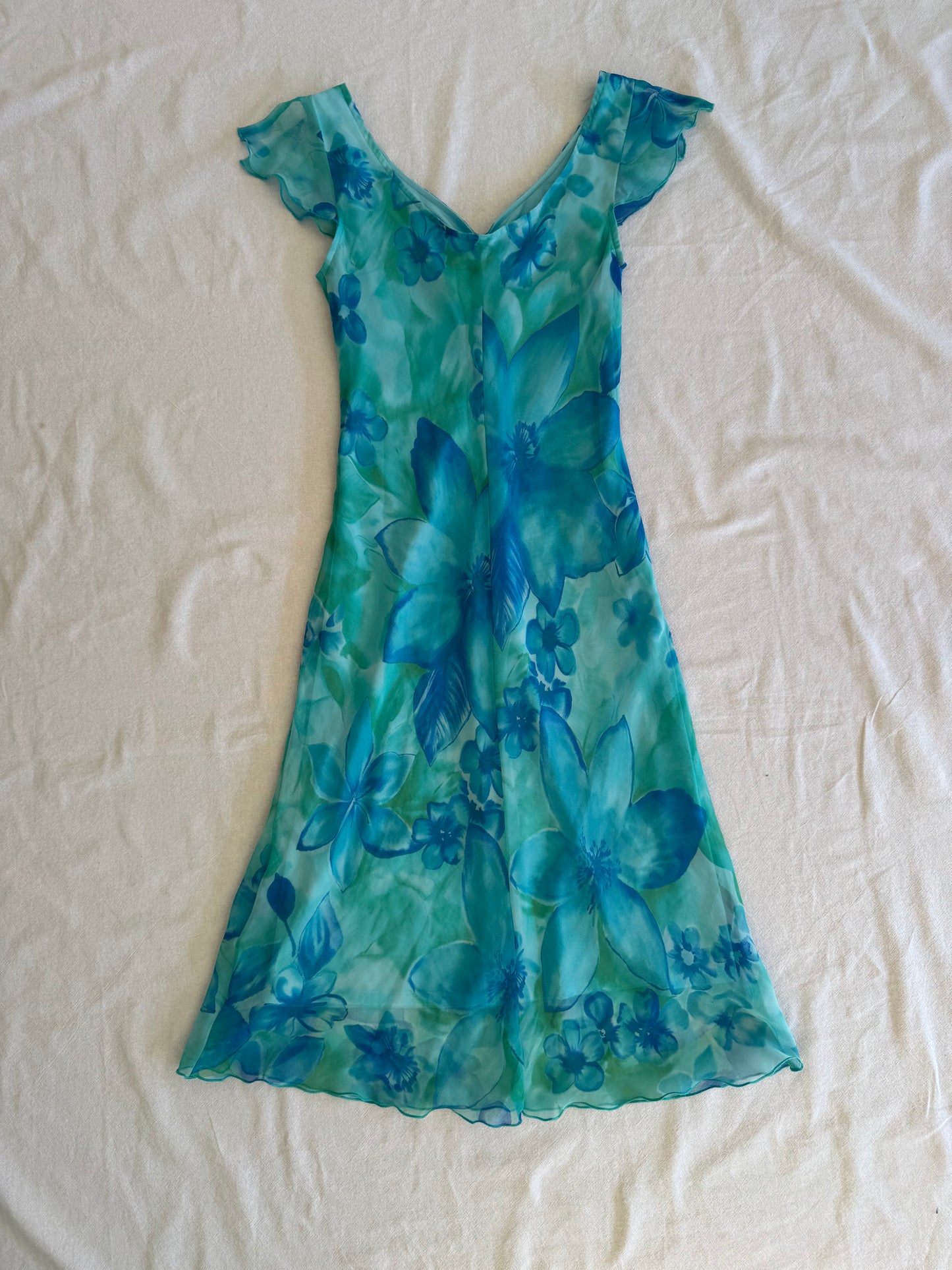 Blue Floral Midi Dress | Size 8-10