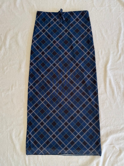 Blue Checkered Maxi Skirt | Size 6-8