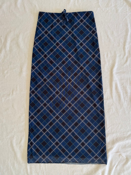 Blue Checkered Maxi Skirt | Size 6-8