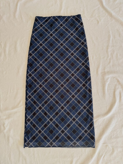 Blue Checkered Maxi Skirt | Size 6-8