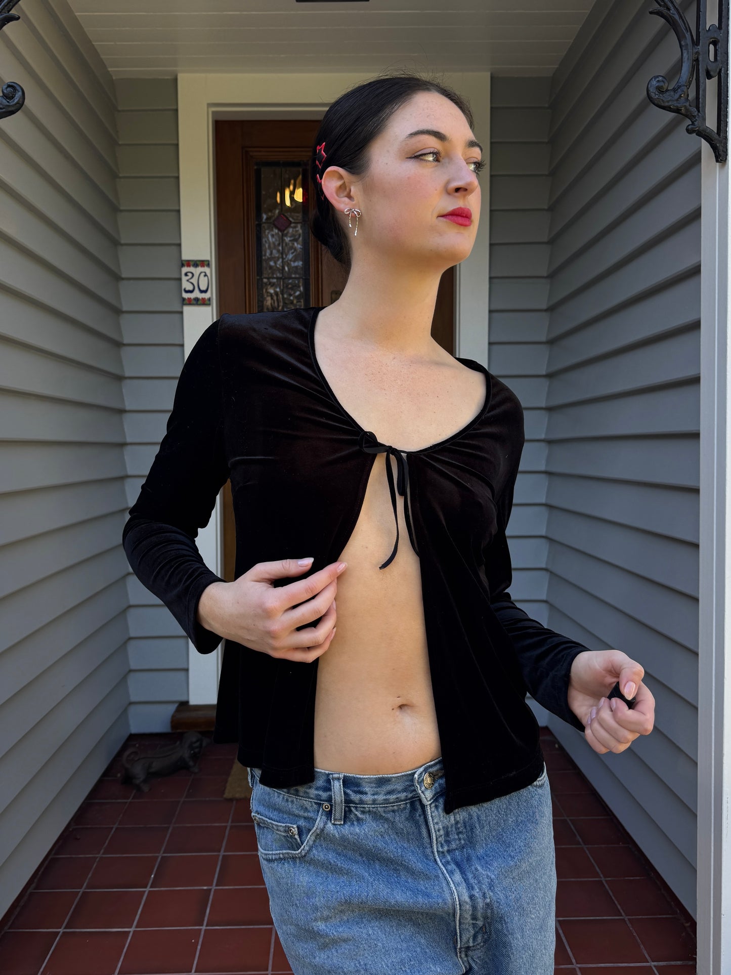 Vintage Velvet Tie-Up Blouse | Size L
