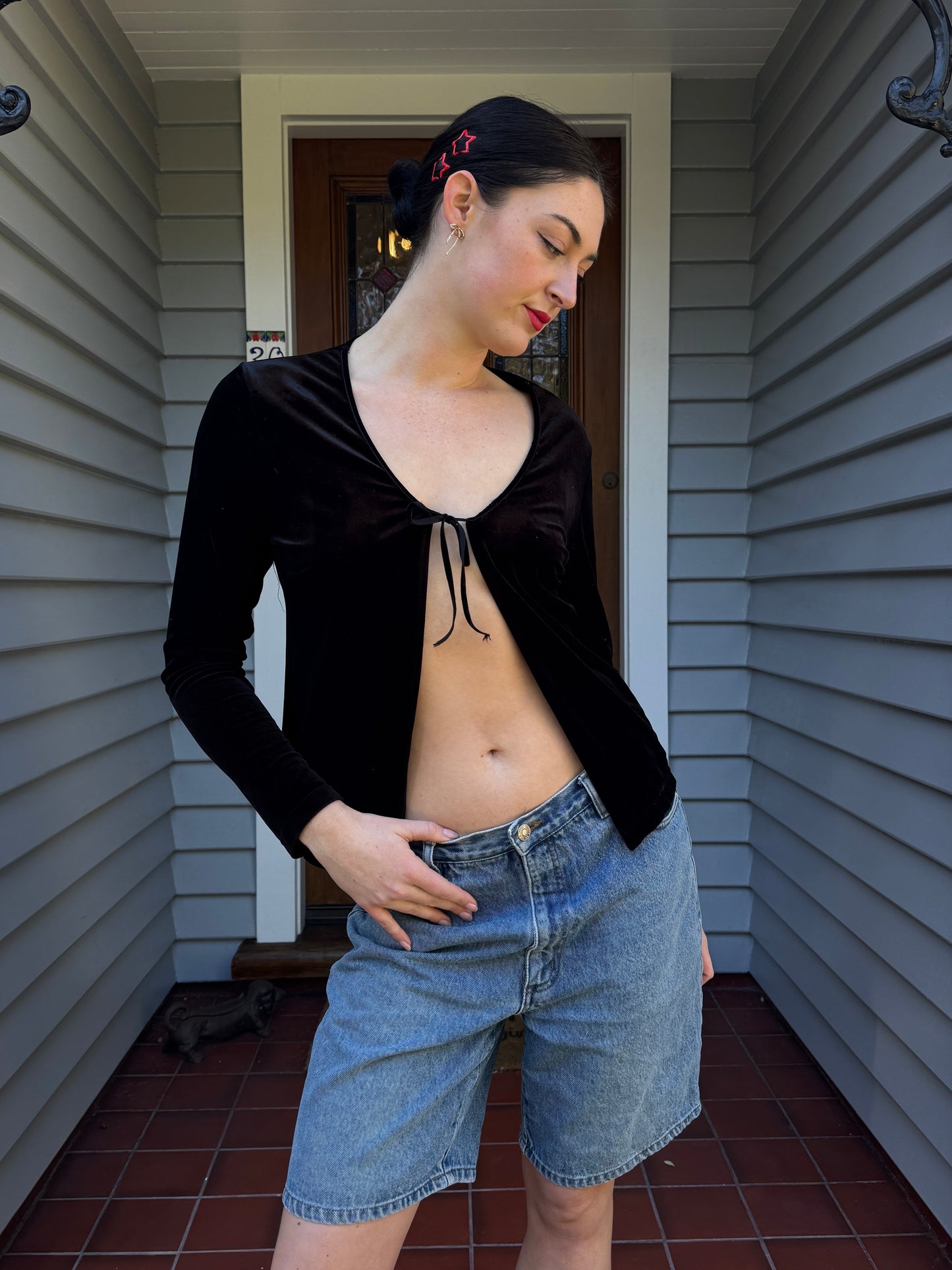Vintage Velvet Tie-Up Blouse | Size L