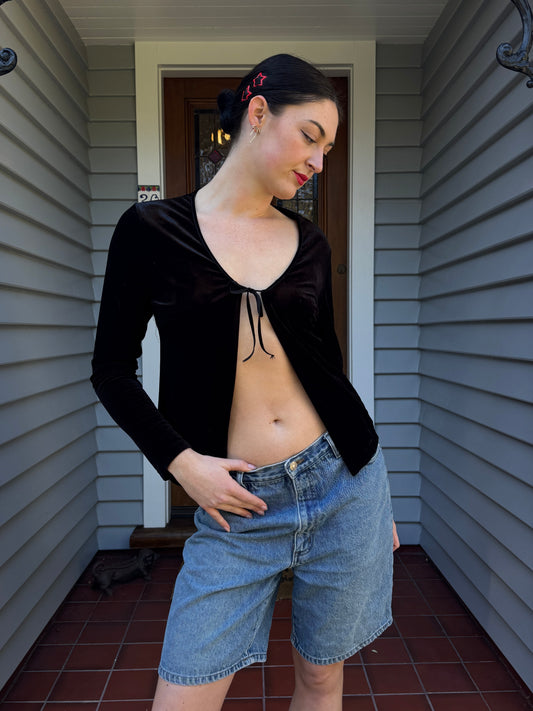 Vintage Velvet Tie-Up Blouse | Size L
