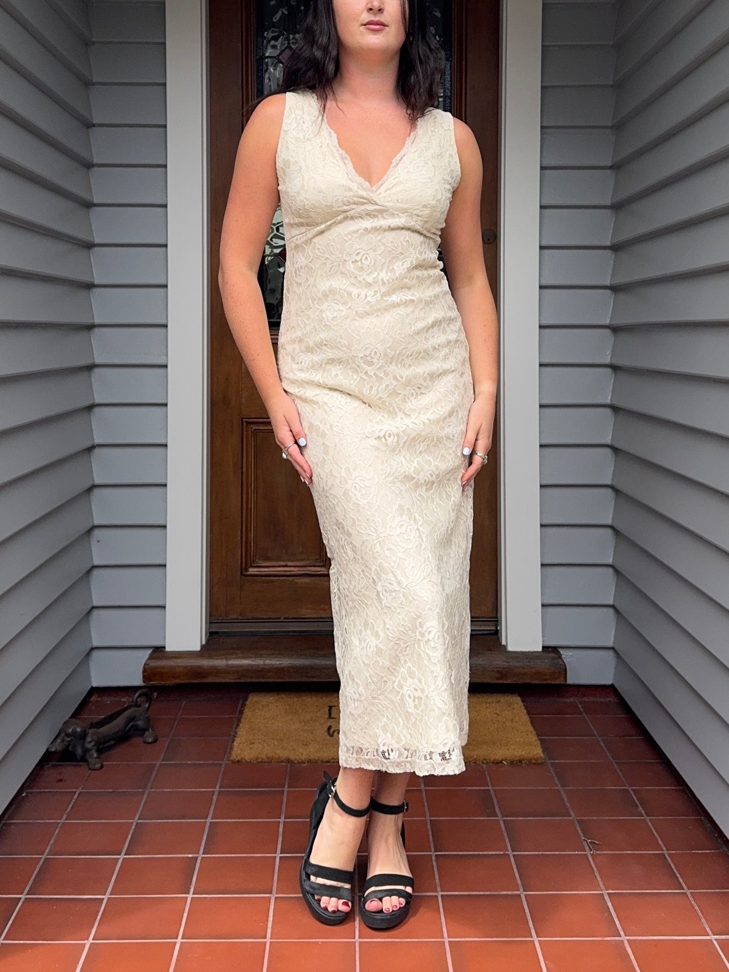 Creme Lace Maxi Dress | Size 12