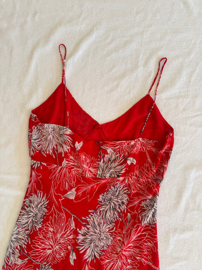 Red Floral Asymmetrical Midi Dress | Size 12-14