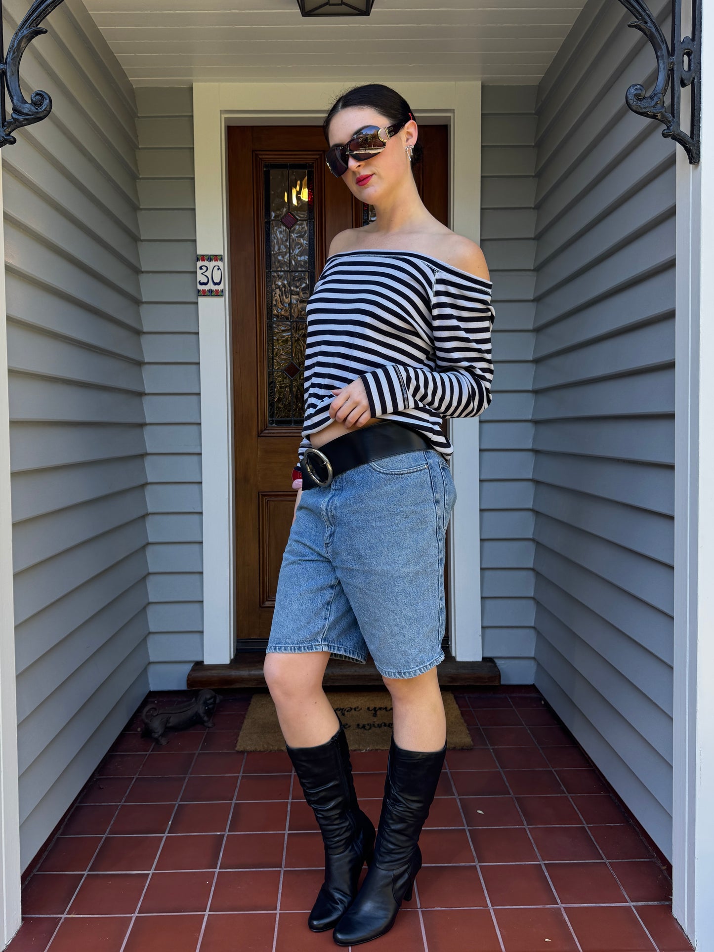 Wide Neck Striped Top | Size XL