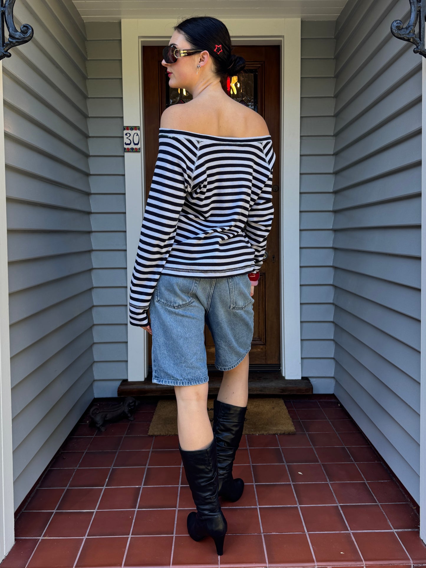 Wide Neck Striped Top | Size XL