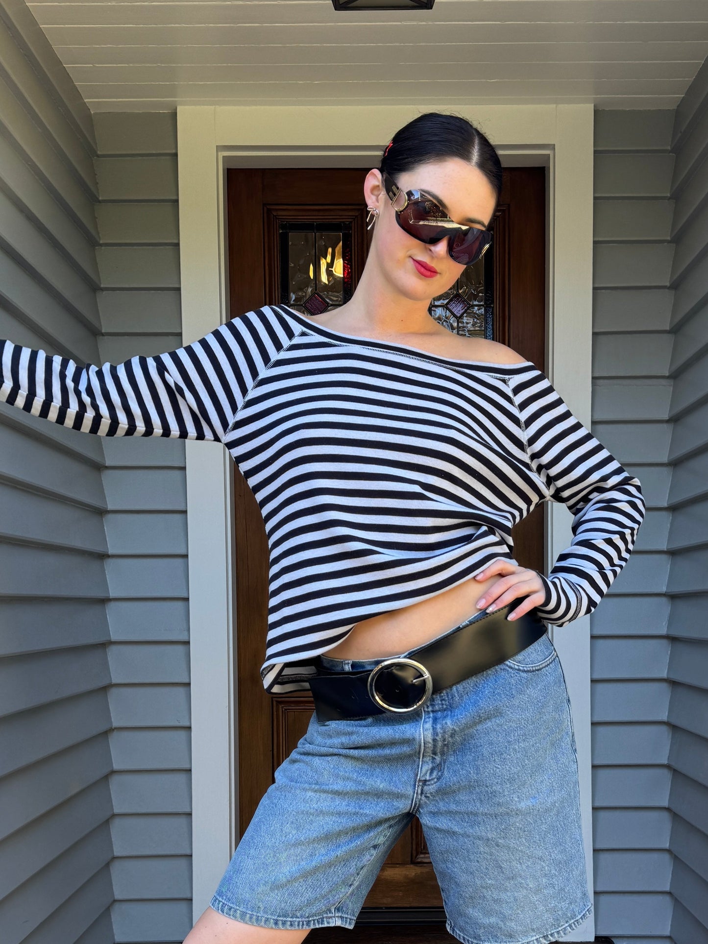 Wide Neck Striped Top | Size XL