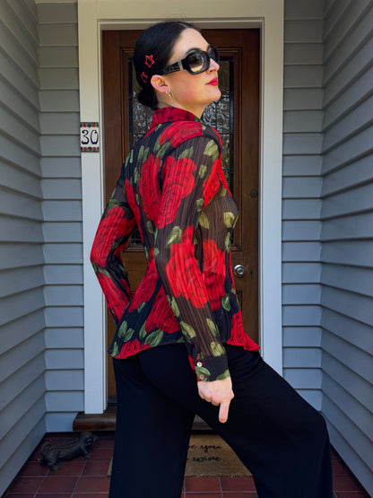 Vintage Sheer Rose Blouse | Size 10-12