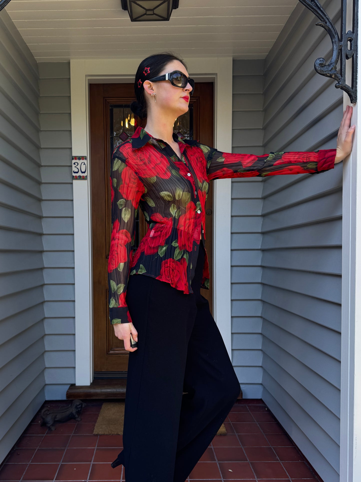 Vintage Sheer Rose Blouse | Size 10-12
