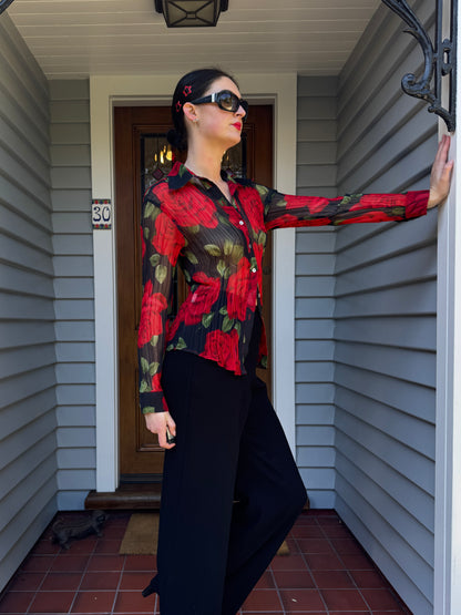 Vintage Sheer Rose Blouse | Size 10-12