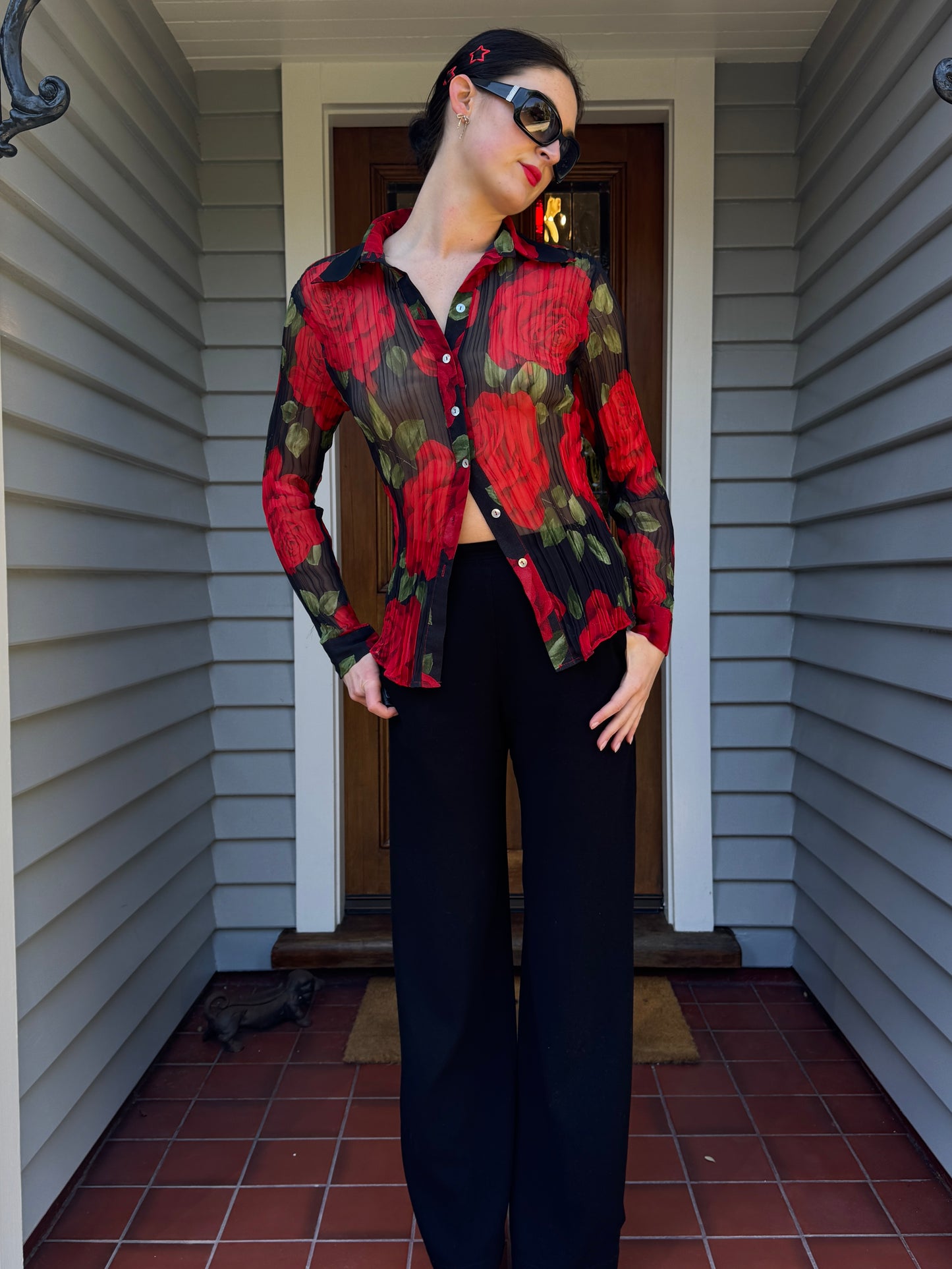 Vintage Sheer Rose Blouse | Size 10-12