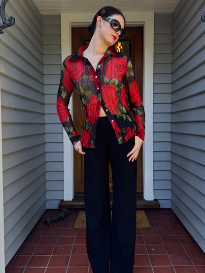 Vintage Sheer Rose Blouse | Size 10-12