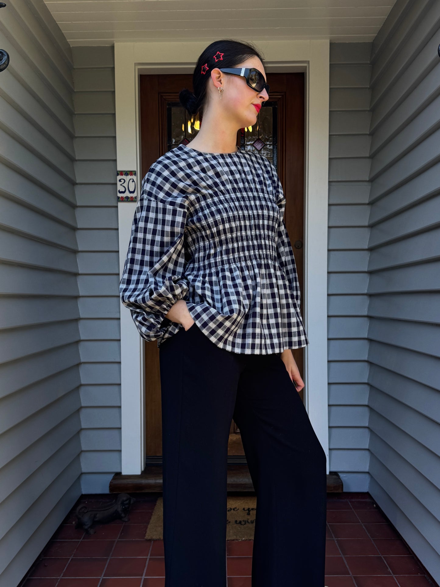 Checkered 3/4 Sleeve Blouse | Size 12-14