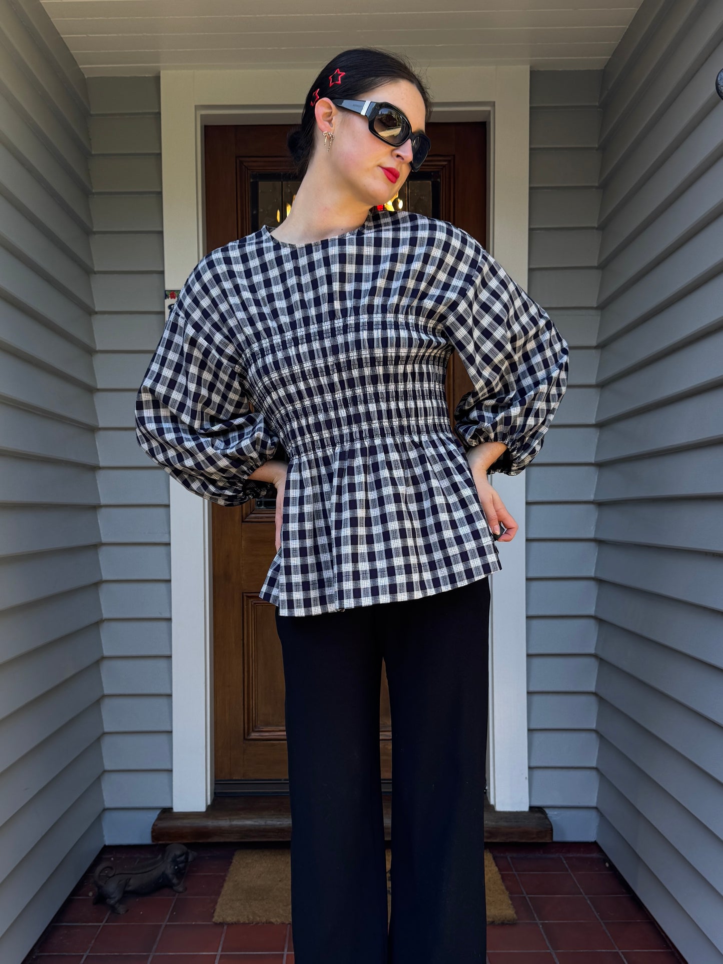 Checkered 3/4 Sleeve Blouse | Size 12-14