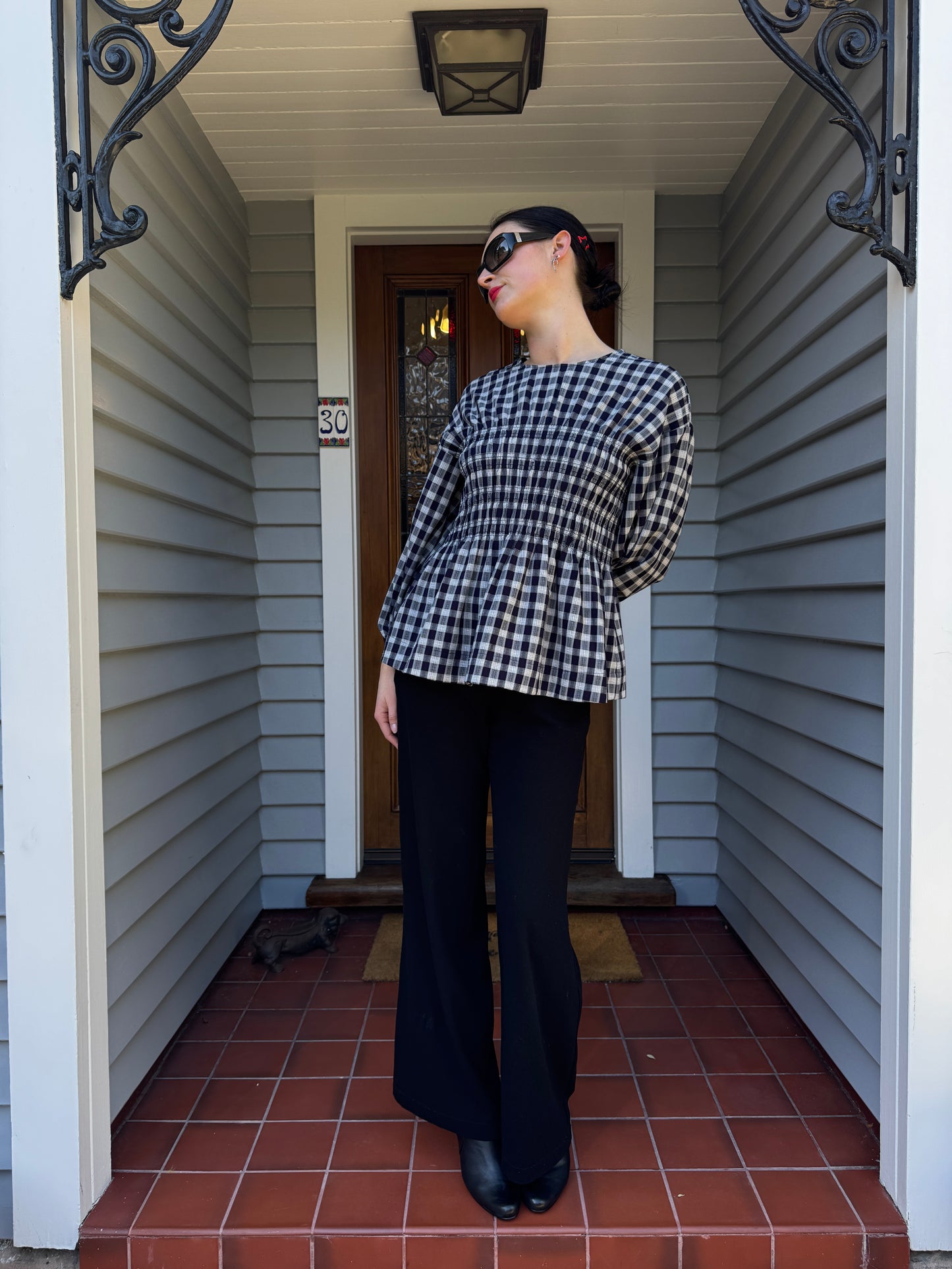 Checkered 3/4 Sleeve Blouse | Size 12-14