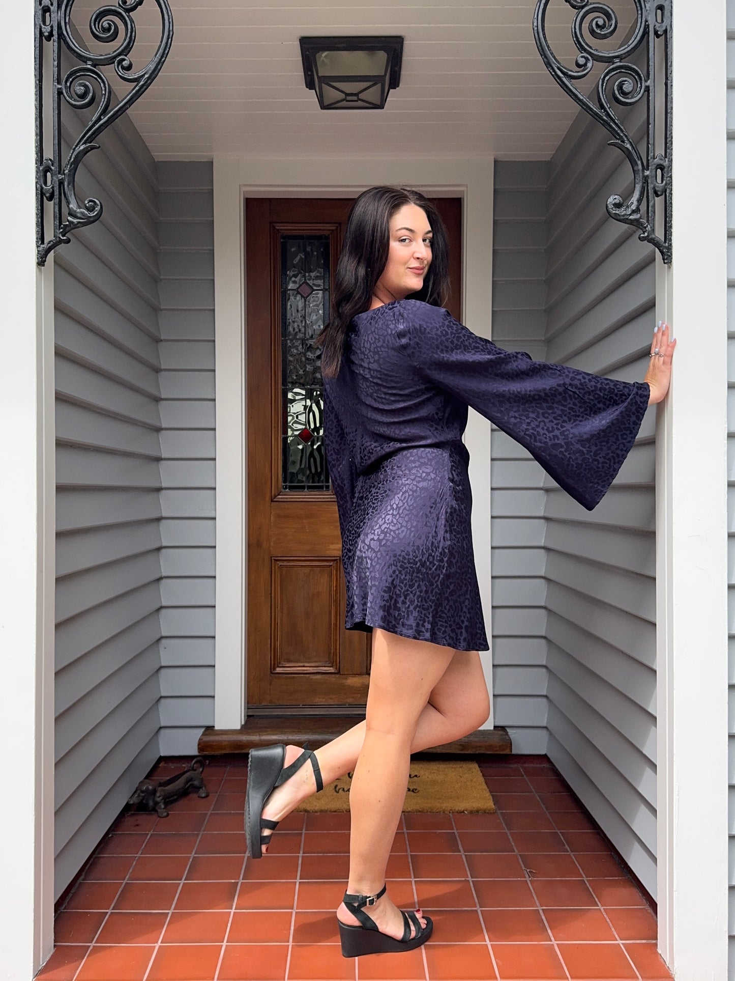 Silky Navy Cheetah Print Mini Dress | Size 14