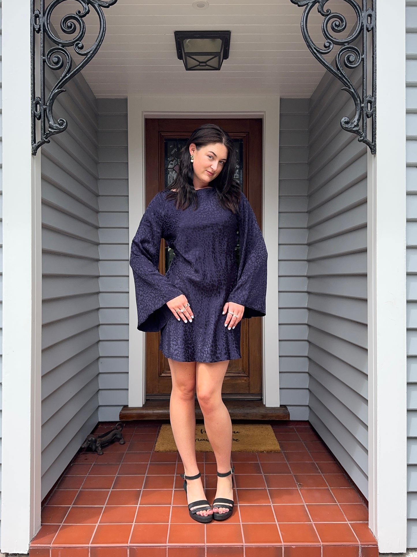 Silky Navy Cheetah Print Mini Dress | Size 14