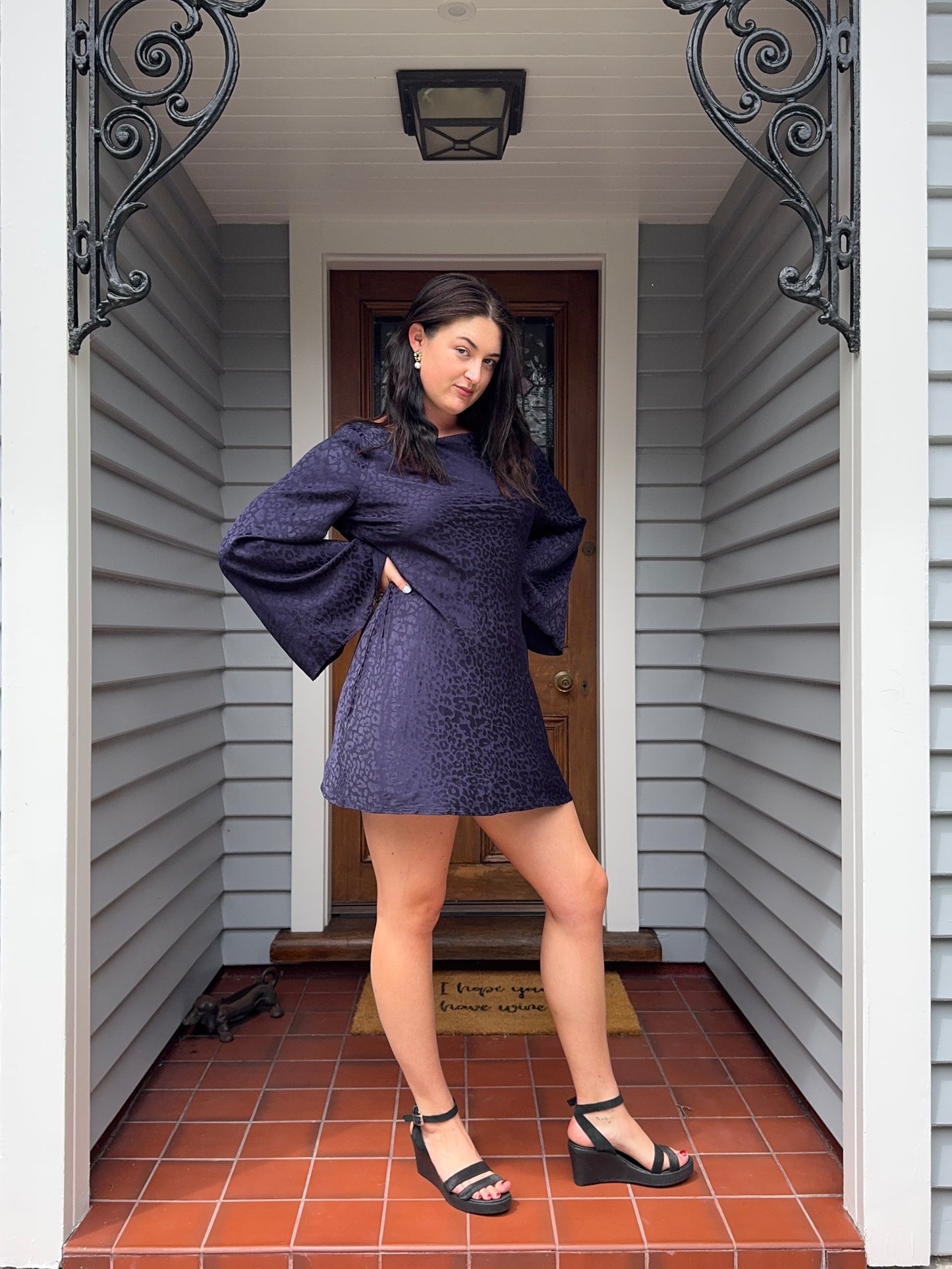 Silky Navy Cheetah Print Mini Dress | Size 14