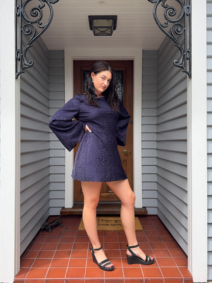 Silky Navy Cheetah Print Mini Dress | Size 14