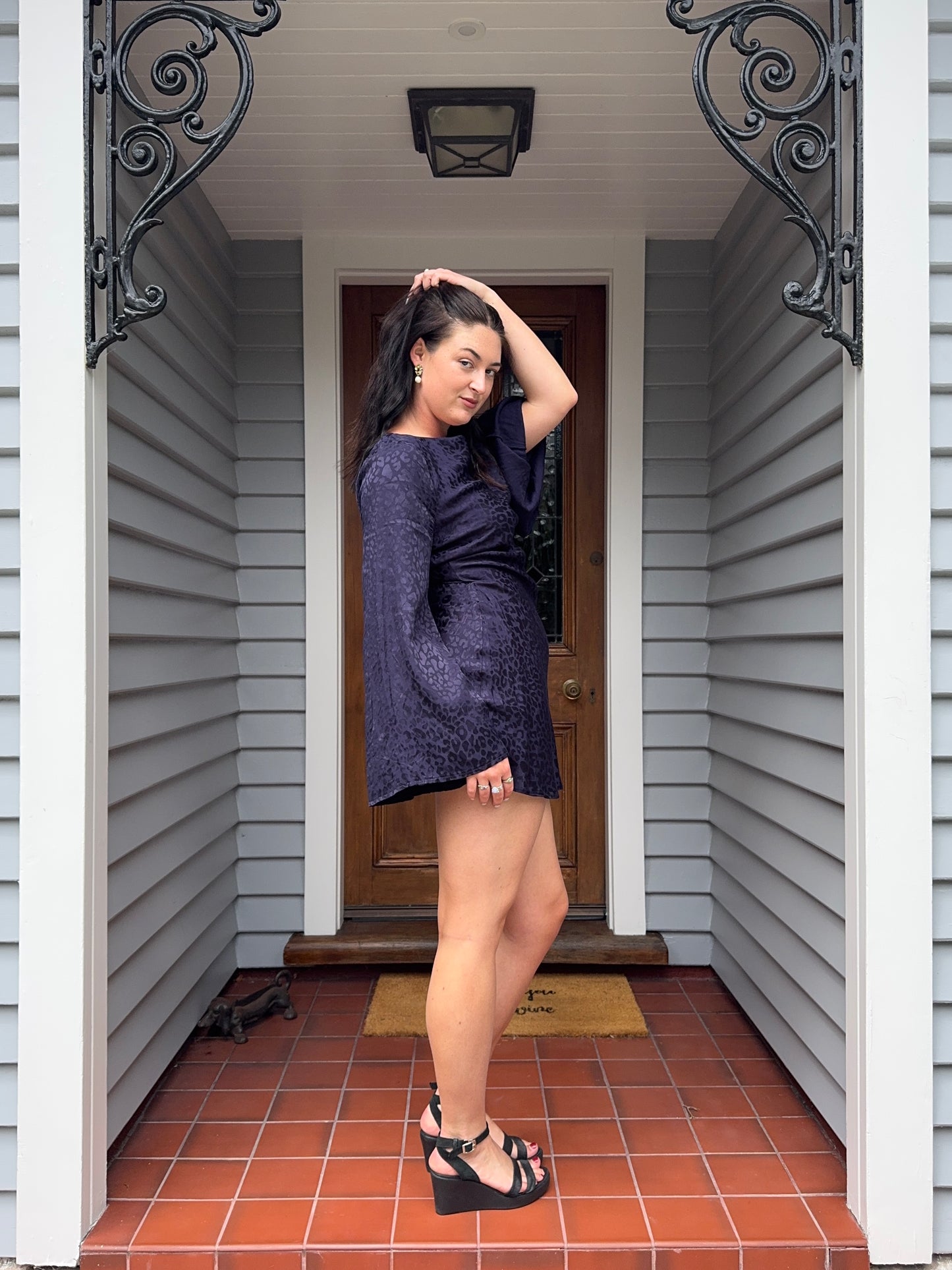 Silky Navy Cheetah Print Mini Dress | Size 14
