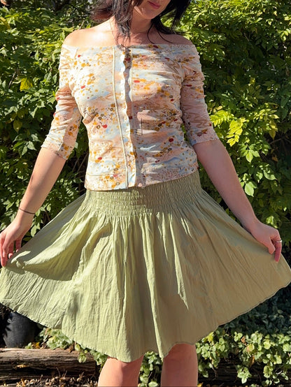 2000s Green Cotton Mini Skirt | Size L