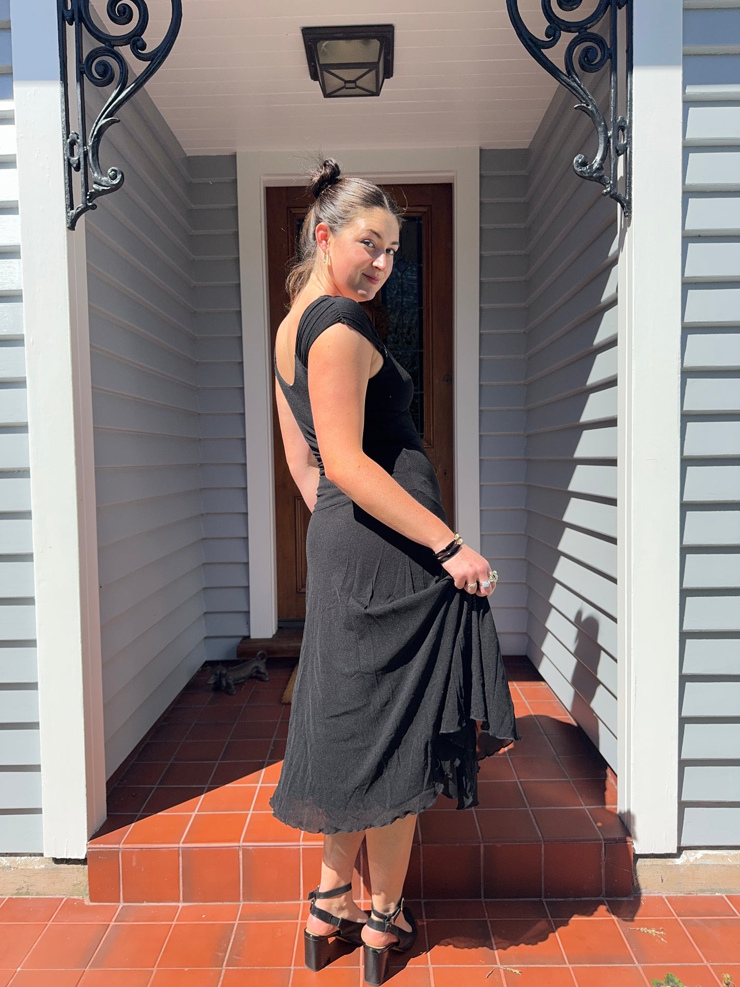 Beaded Black Midi Dress | Size 8-12