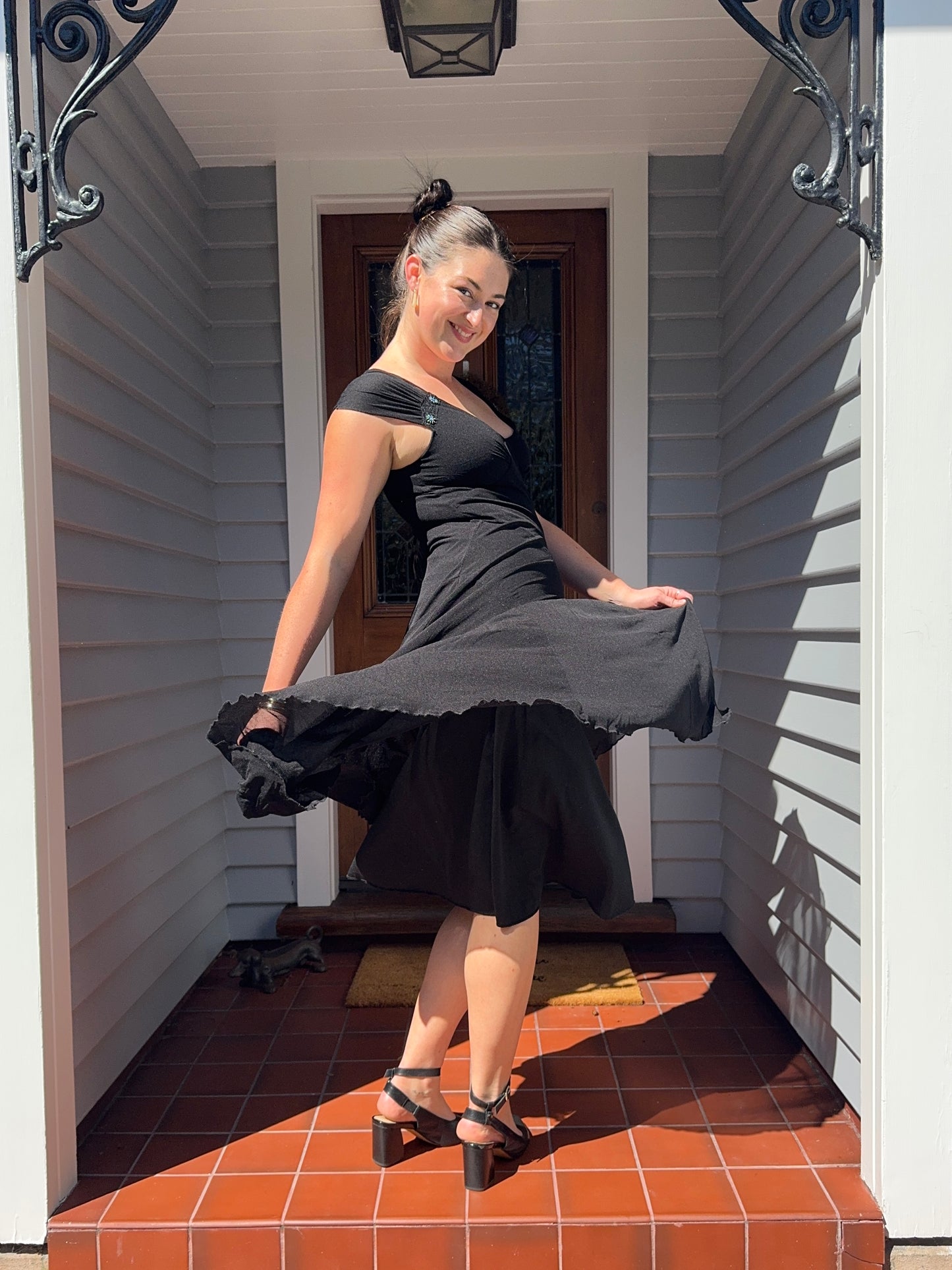 Beaded Black Midi Dress | Size 8-12