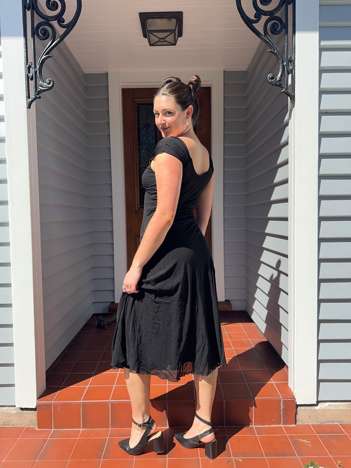 Beaded Black Midi Dress | Size 8-12