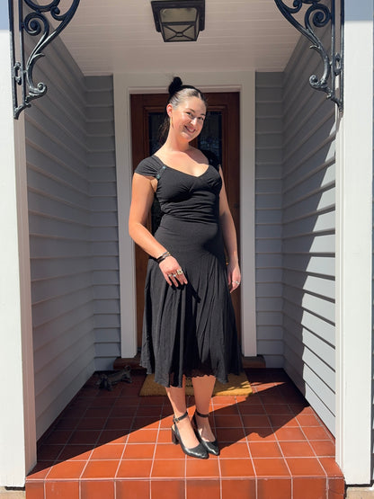 Beaded Black Midi Dress | Size 8-12