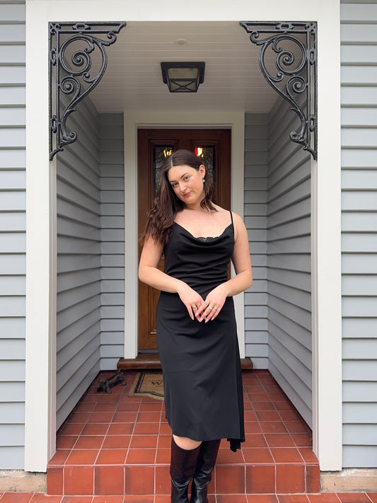 Black Cowl-Neck Midi Dress | Size L