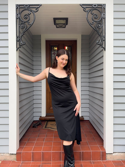 Black Cowl-Neck Midi Dress | Size L