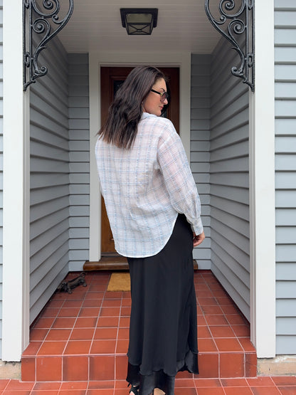 Blue & White Checkered Tie-Up Blouse | Size 10-12