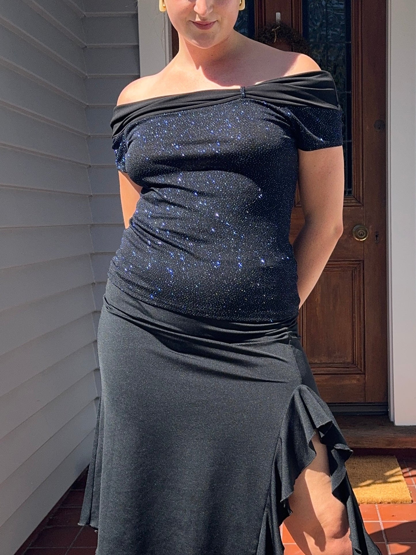 STAXS Sparkly Off-The-Shoulder Top | Size 14