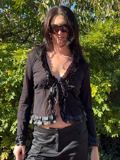 Black Sheer Frilly Blouse | Size 8-12