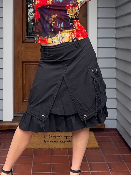 Black Cargo Midi Skirt | Size 12