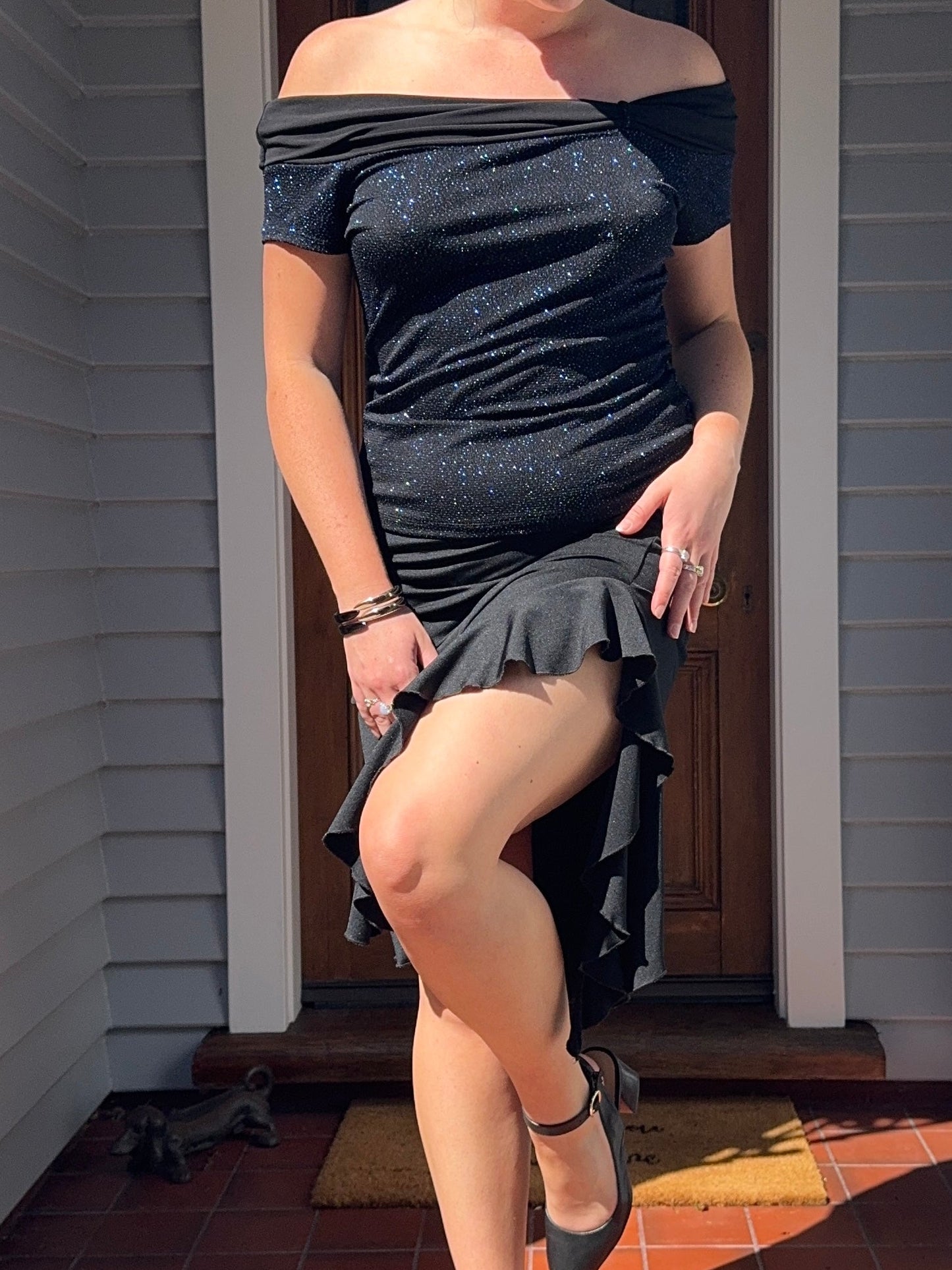 STAXS Sparkly Off-The-Shoulder Top | Size 14