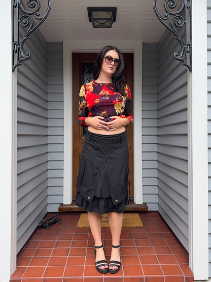 Black Cargo Midi Skirt | Size 12