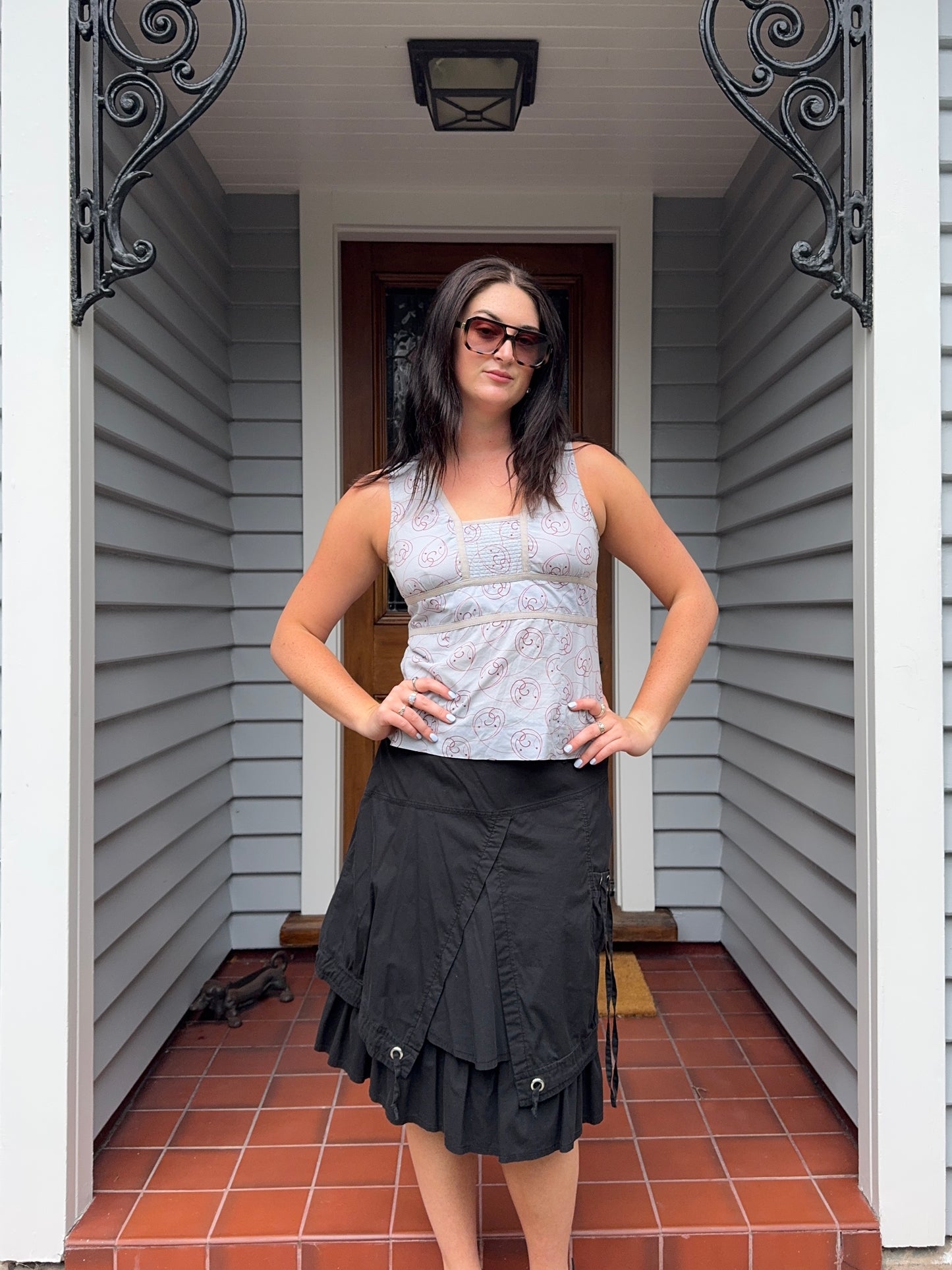 Blue & Red Patterned Blouse | Size 12