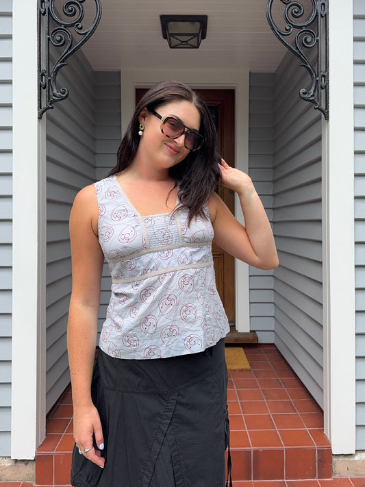 Blue & Red Patterned Blouse | Size 12